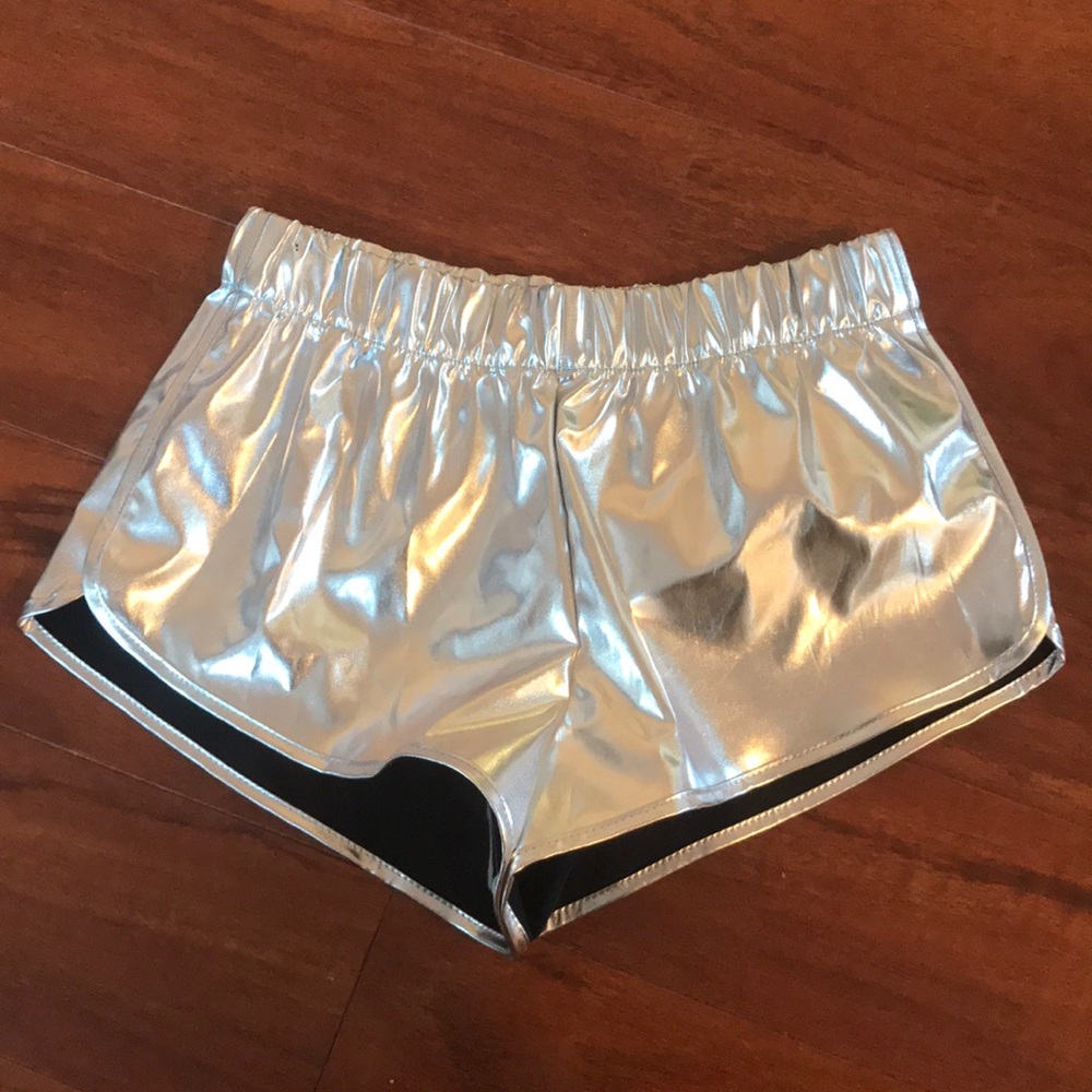 Metallic silver runner soft shorts XS